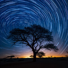 lifestyle photo star trails over camelthorn in desert.