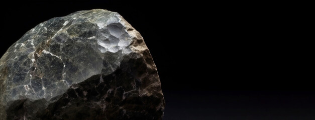 Braggite is a rare precious natural stone on a black background. AI generated. Header banner mockup with space.