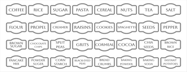Set of rustic vector kitchen sticker, cute spice pepper labels, outline herb tag, jar label.