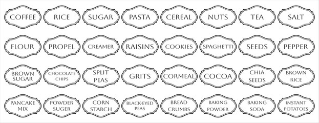 Set of rustic vector kitchen sticker, cute spice pepper labels, outline herb tag, jar label.