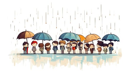 a scene of emoti people holding umbrellas rain is falling