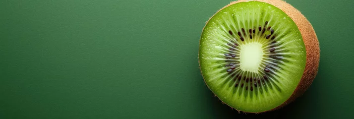Rolgordijnen kiwi fruit on green background with copy space  © Clemency