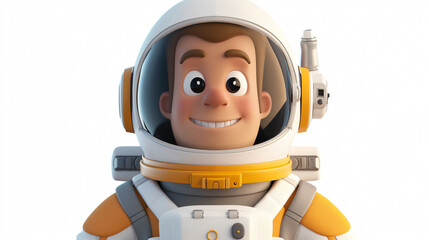 Obraz na płótnie Canvas A cheerful astronaut with a contagious smile captivates viewers in this vibrant 3D illustration. The close-up portrait showcases intricate details, bringing the character to life. Perfect fo