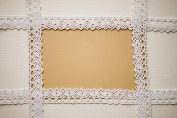 White lace tape on white canvas with brown blank center.