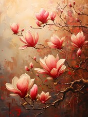 classic luxury premium magnolia flower painting on gold background for wall art, craft work, card,...