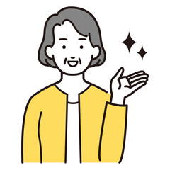 右側を紹介するおばあさんイラスト
