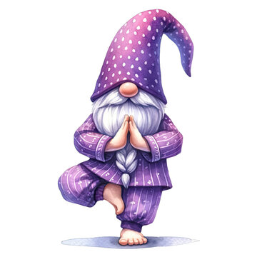 Pyjama Yoga Gnomes Clipart, Yoga Gnome in Pajamas, Colorful Pajama Gnome Doing Yoga