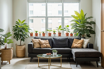 Wohnzimmer mit grünen Pflanzen