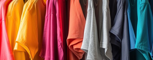Colorful t-shirts in a clothing store