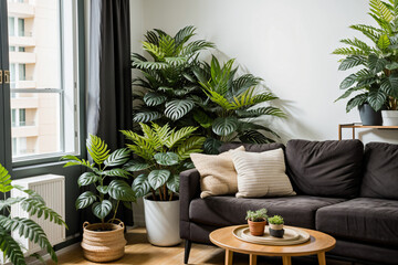 Fototapeta na wymiar Wohnzimmer mit grünen Pflanzen