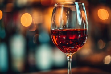 Glass of red wine on blurred background. Generated AI