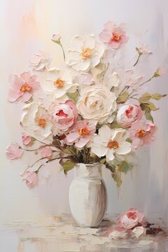 flower arrangement in oil painting style for background and wall art decoration