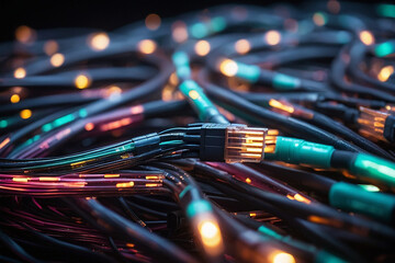 Glowing Data Cables Transferring Information