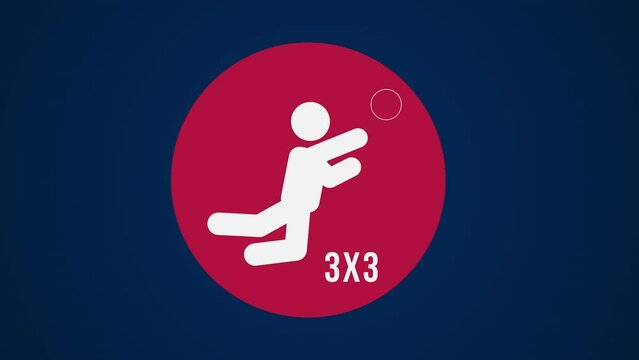 Pictograma de los Juegos Ol&iacute;mpicos de lado izquierda con el deporte baloncesto 3x3 en fondo azul sin texto. 