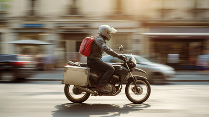 Motorcycle courier on the move