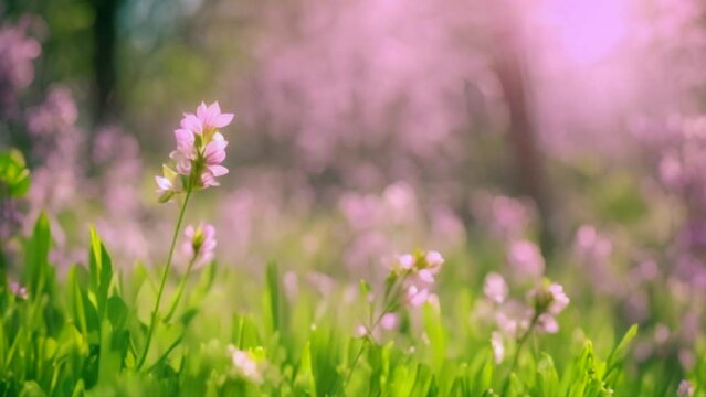 Fine wild growing flowers on background meadow on colored background close-up, generated ai
