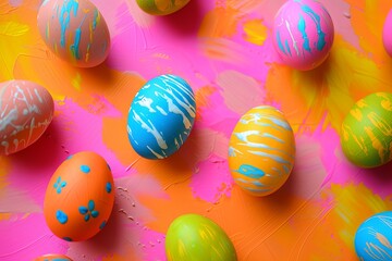 Fototapeta premium Close up view of Easter eggs in vibrant colors.