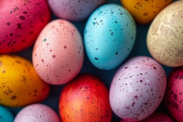 Fototapeta na wymiar Close up view of Easter eggs in vibrant colors.