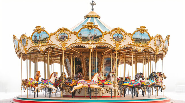 Professional photography showcasing carousel rides in an amusement park