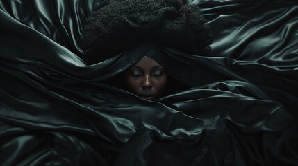 portrait of a woman in a black hood