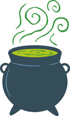 Illustration of a green potion in a cauldron.