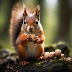 A cute adorable red squirrel sitting up and looking directly at the camera