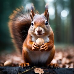 A cute adorable red squirrel sitting up and looking directly at the camera