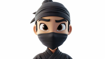Fototapeta na wymiar A playful and endearing 3D illustration of a ninja wearing a vibrant red bandana and an expressive smile. This up-close portrait captures the ninja's mischievous charm, making it perfect for