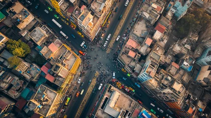 Foto op Aluminium Aerial view highlighting the bustling roads of an Indian city © Graphic Grow