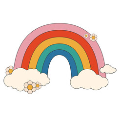 Groovy sticker rainbow in cartoon psychedelic retro style on a white background. Isolated vector illustration.