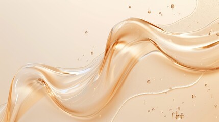 Smooth wavy transparent liquid texture on pastel beige background. Beauty product banner, serum, cream or moisturiser