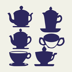 set of tea cups, set of tea cup and kettle vector design