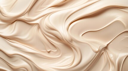 Smooth waves of liquid foundation or concealer skin tone background. Beauty fluid makeup product banner, backdrop