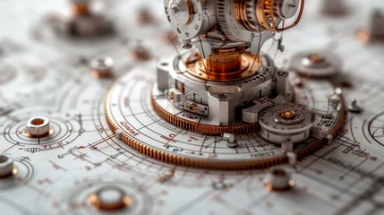 Fototapete Schematic diagrams of intricate machines, revealing the inner workings of engineering marvels. © yganko