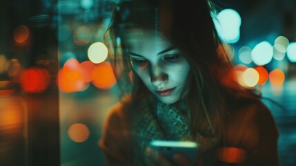 A woman scrolling through social media, her heart sinking deeper into despair as she compares herself to others, exacerbating her social anxiety.
