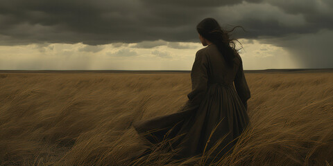 Solitary Beauty: A Young Female Model Embraces Freedom in a Romantic Outdoor Portrait at Sunset"