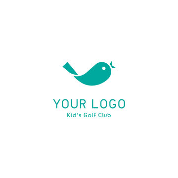 Logo for kid's golf club The bird in shape of the golf club Navy on the white background