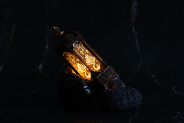 Ramadan lantern with stones, oriental decoration, candle light