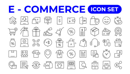 Fototapeta na wymiar E-Commerce set of web icons in line style.