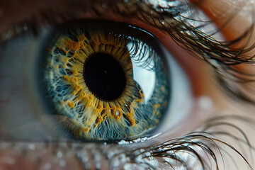 Intense Focus: A Close-up View of a Blue-eyed Woman's Eye - Beauty, Vision, and Clarity Mirrored in the Reflection of the Pupil