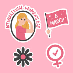 8 march. International Women's Day. Vector illustration in flat style, sticker set.