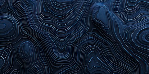 Topography pattern featuring repetitive dark blue lines on a black background. - obrazy, fototapety, plakaty