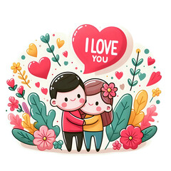 I love you. A Valentine's Day card. Postcard. A declaration of love, a boy and a girl.