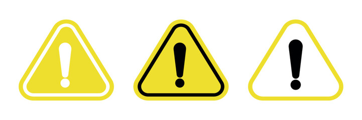 set of flat vector signs . Warning signs with an exclamation mark yellow