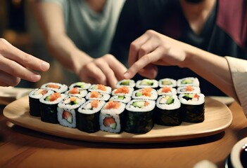 hand holding sushi