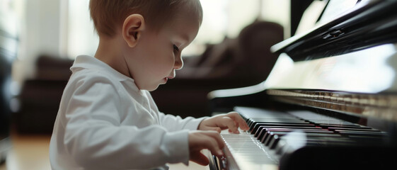 A toddler's delicate fingers on piano keys, an early whisper of musical genius and exploration