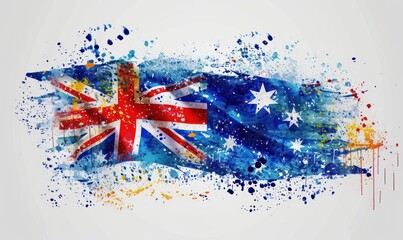 Grunge watercolor painted Australia flag. Template for national holiday symbol.