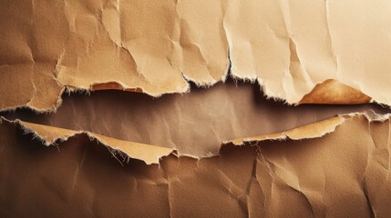 Textured background with torn and brown Kraft paper. realistic paper backdrop