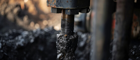 Industrial drill in action at a construction site, symbolizing power and the strength of industry