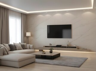 modern interior design. 3D rendering of the room. Front view.